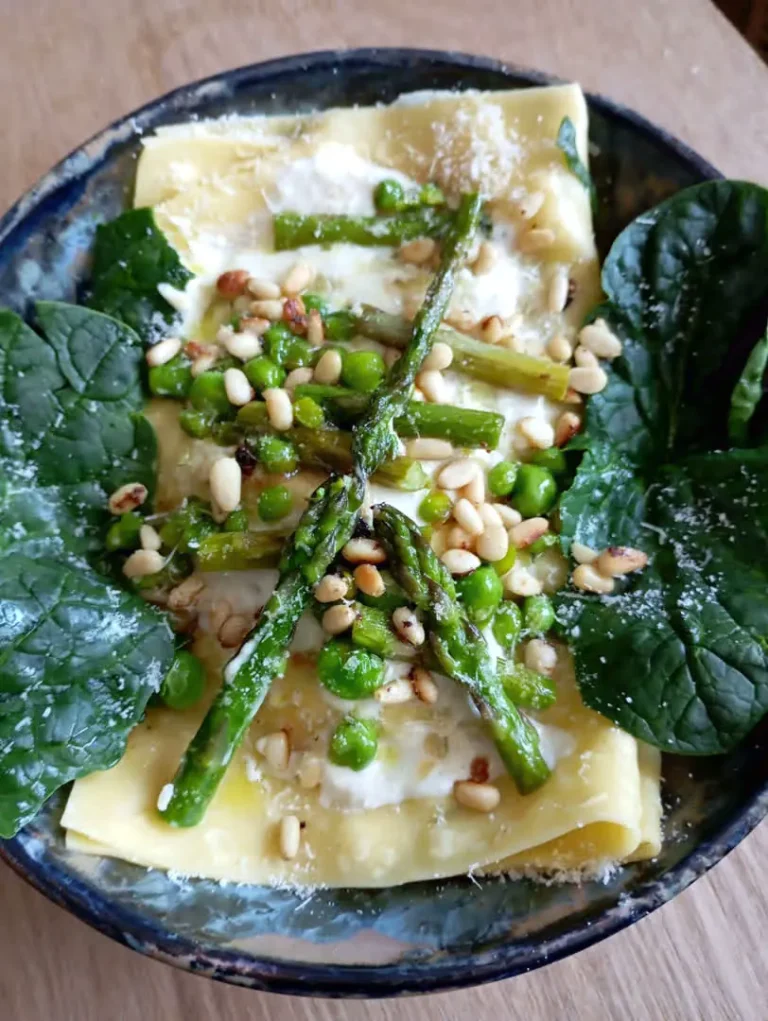 Spring Vegetable Lasagna with Asparagus and Toasted Pine Nuts